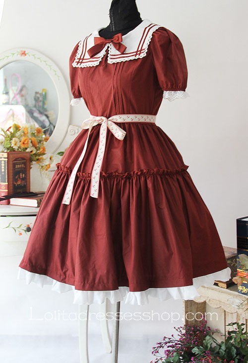 Early Summer Sailor Style Short Sleeve Cotton Lolita Dress