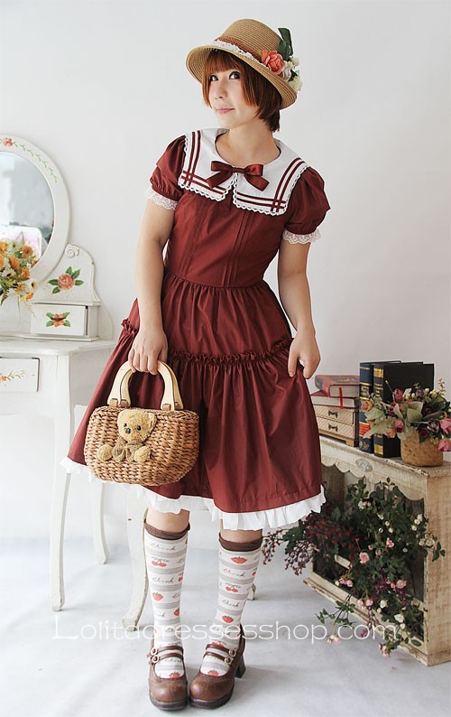 Early Summer Sailor Style Short Sleeve Cotton Lolita Dress