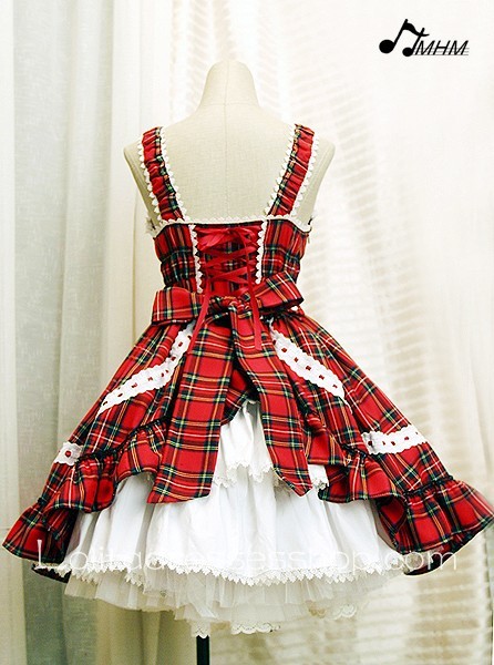 Red Black Cotton Gingham Straps Sleeveless Lolita Dress