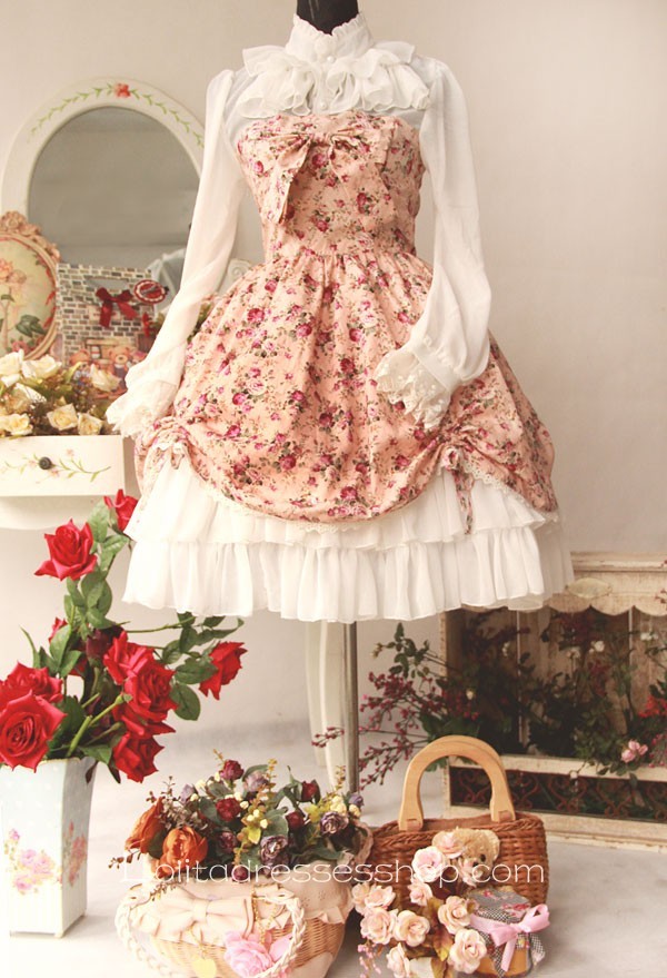 Cotton And Chiffon Spring Fragrance Wild Rosy Blouse Lolita Dress