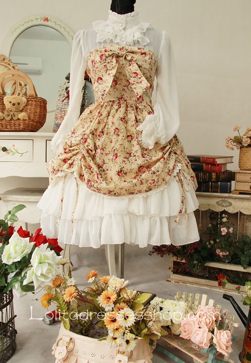 Cotton And Chiffon Spring Fragrance Wild Rosy Blouse Lolita Dress