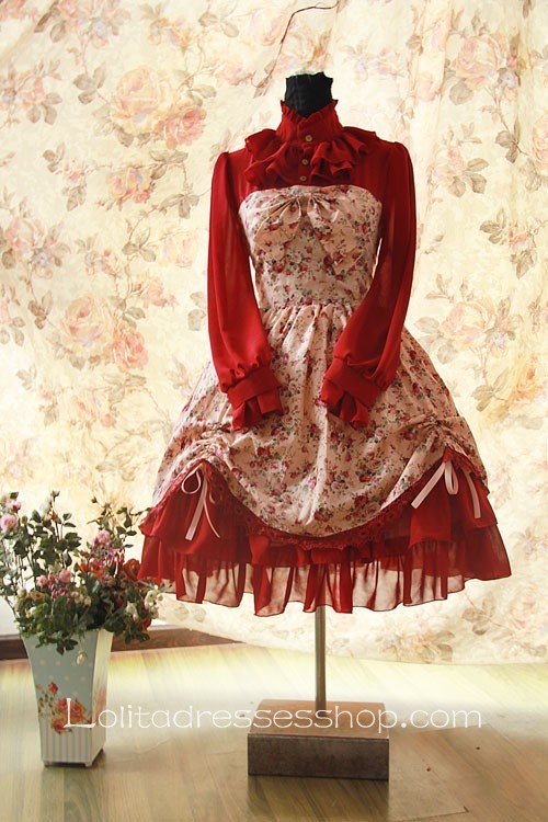 Cotton And Chiffon Spring Fragrance Wild Rosy Blouse Lolita Dress