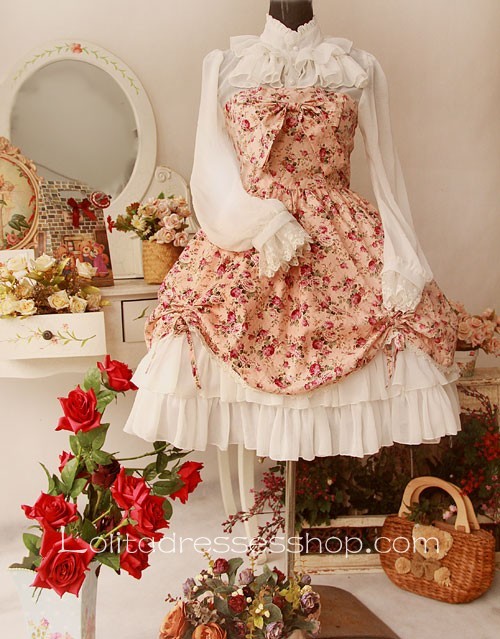 Cotton And Chiffon Spring Fragrance Wild Rosy Blouse Lolita Dress