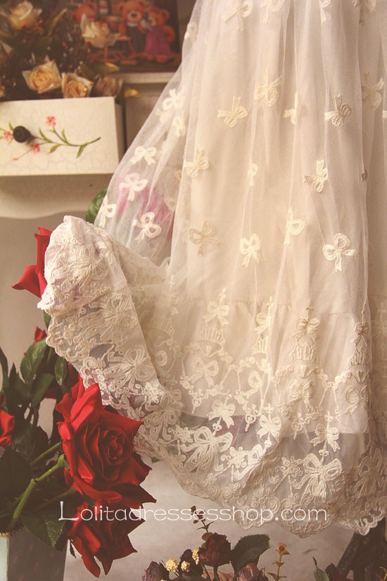 White Chiffon Sleeveless Ankle-length Embroidery Lolita Dress