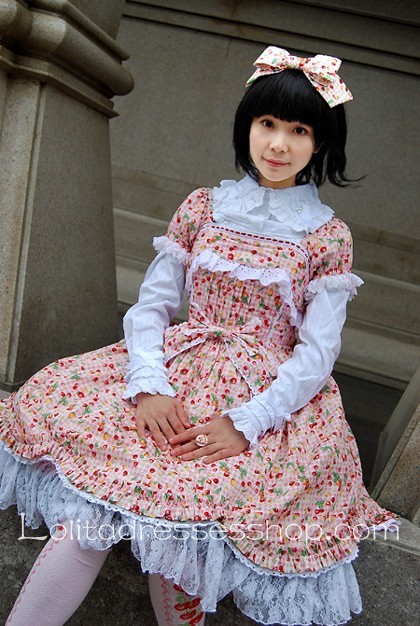 Sweet Cherry Cotton Short Sleeve Knee-length Lolita Dress