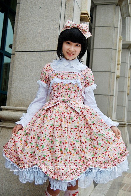 Sweet Cherry Cotton Short Sleeve Knee-length Lolita Dress