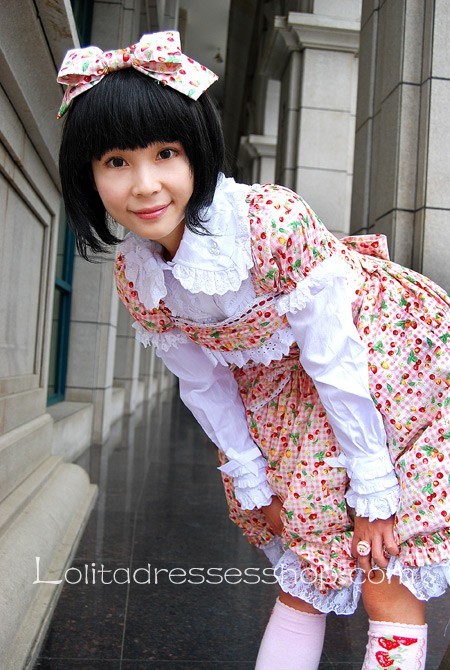 Sweet Cherry Cotton Short Sleeve Knee-length Lolita Dress