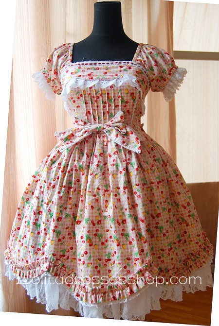 Sweet Cherry Cotton Short Sleeve Knee-length Lolita Dress