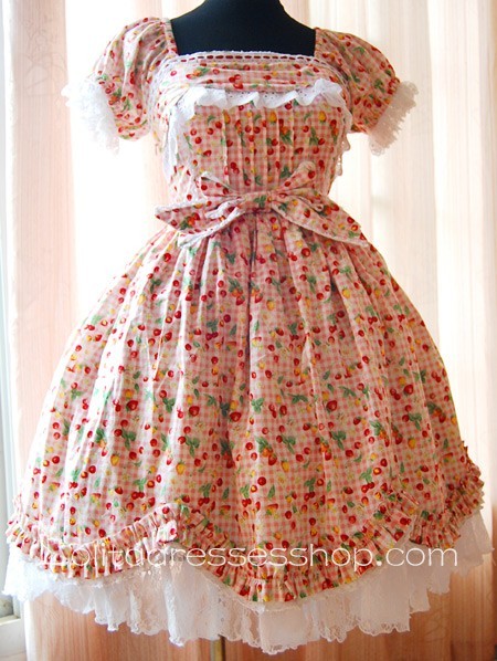 Sweet Cherry Cotton Short Sleeve Knee-length Lolita Dress