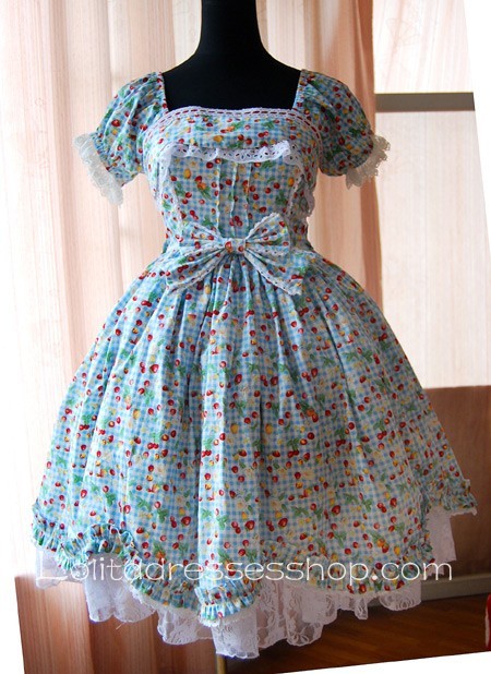 Sweet Cherry Cotton Short Sleeve Knee-length Lolita Dress