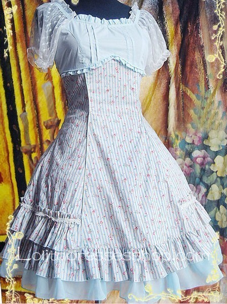 Blue Strips Cotton Summer Sail Infanta Lolita Dress