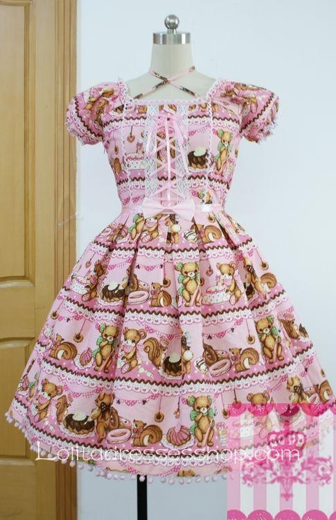 Cotton Square-collar Little Bear\'s Cafe Lolita Dress