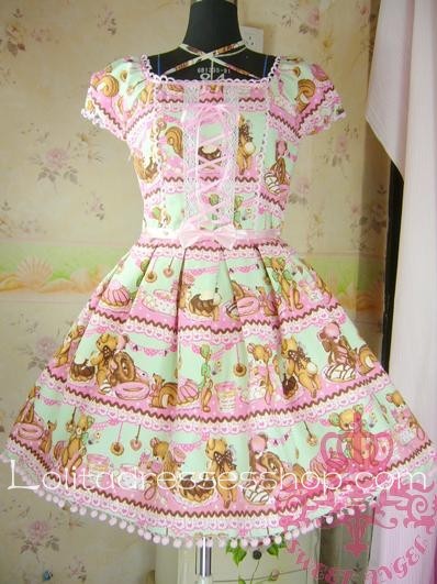 Cheap Cotton Square-collar Little Bear's Cafe Lolita Dress Sale At 