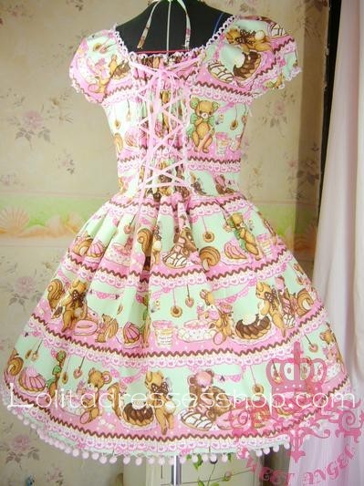 Cheap Cotton Square-collar Little Bear's Cafe Lolita Dress Sale At 