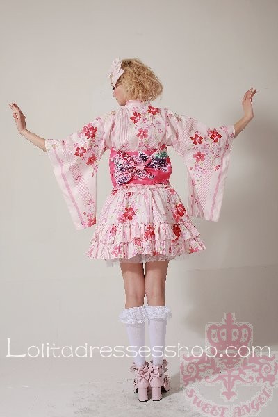 Pink Floral V-Neck Half Sleeve Wa Lolita Outfit