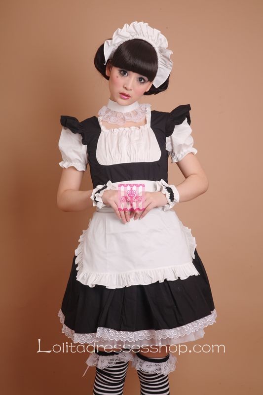 White Black Cotton Classic Maid Costume Lolita Dress