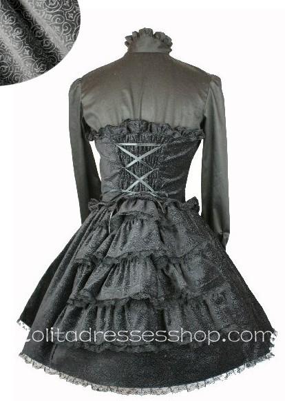 Cotton Black Stand Collar Long Sleeves Gothic Lolita Dress