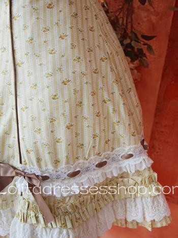 Light Yellow Cotton Short Sleeve Flowers Bows Country Lolita Dress