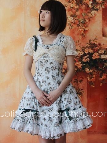 Tea Green Flowers Bows Lolita Dress