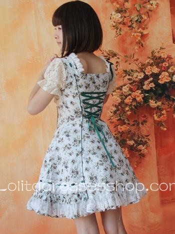 Tea Green Flowers Bows Lolita Dress