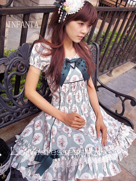 Green Circle Flowers Short Sleeve Lolita Dress