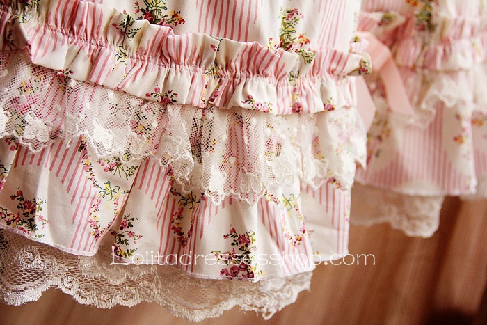 Pink Circle Flowers Lolita Short Sleeves Dress