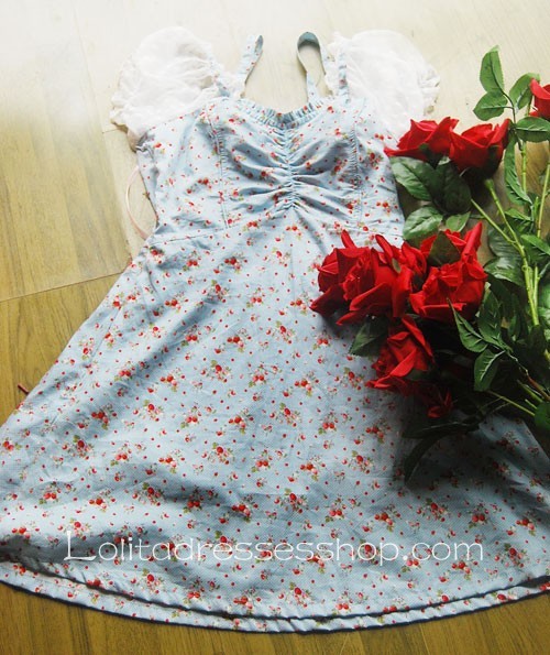 Blue Cotton Strawberry Lolita Dress