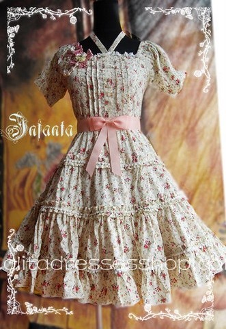 Pink Cotton Square-collar Flowers Bow Lolita Dress