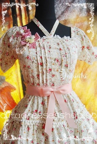 Pink Cotton Square-collar Flowers Bow Lolita Dress