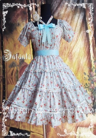 Blue Cotton Square-collar Flowers Bow Lolita Dress