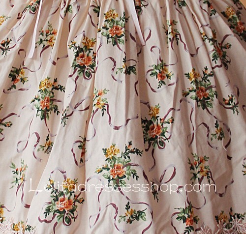 Pink Cotton Printed Flowers Lolita Short Sleeve Dress
