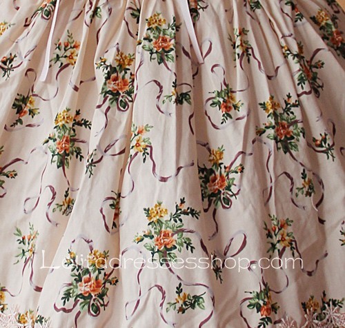 Pink Cotton Printed Flowers Lolita Short Sleeve Dress