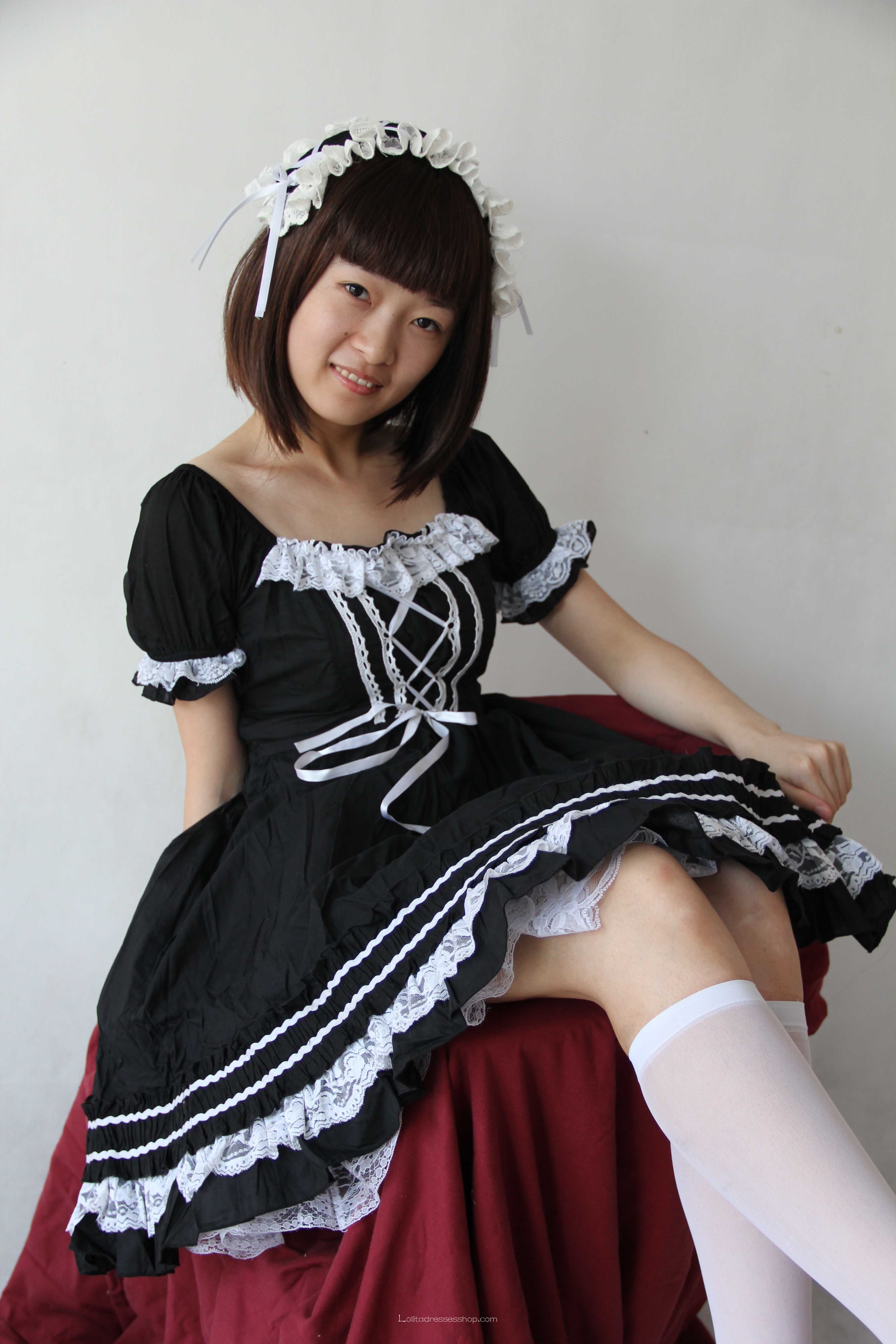 Cheap White Black Maid Lolita Dress