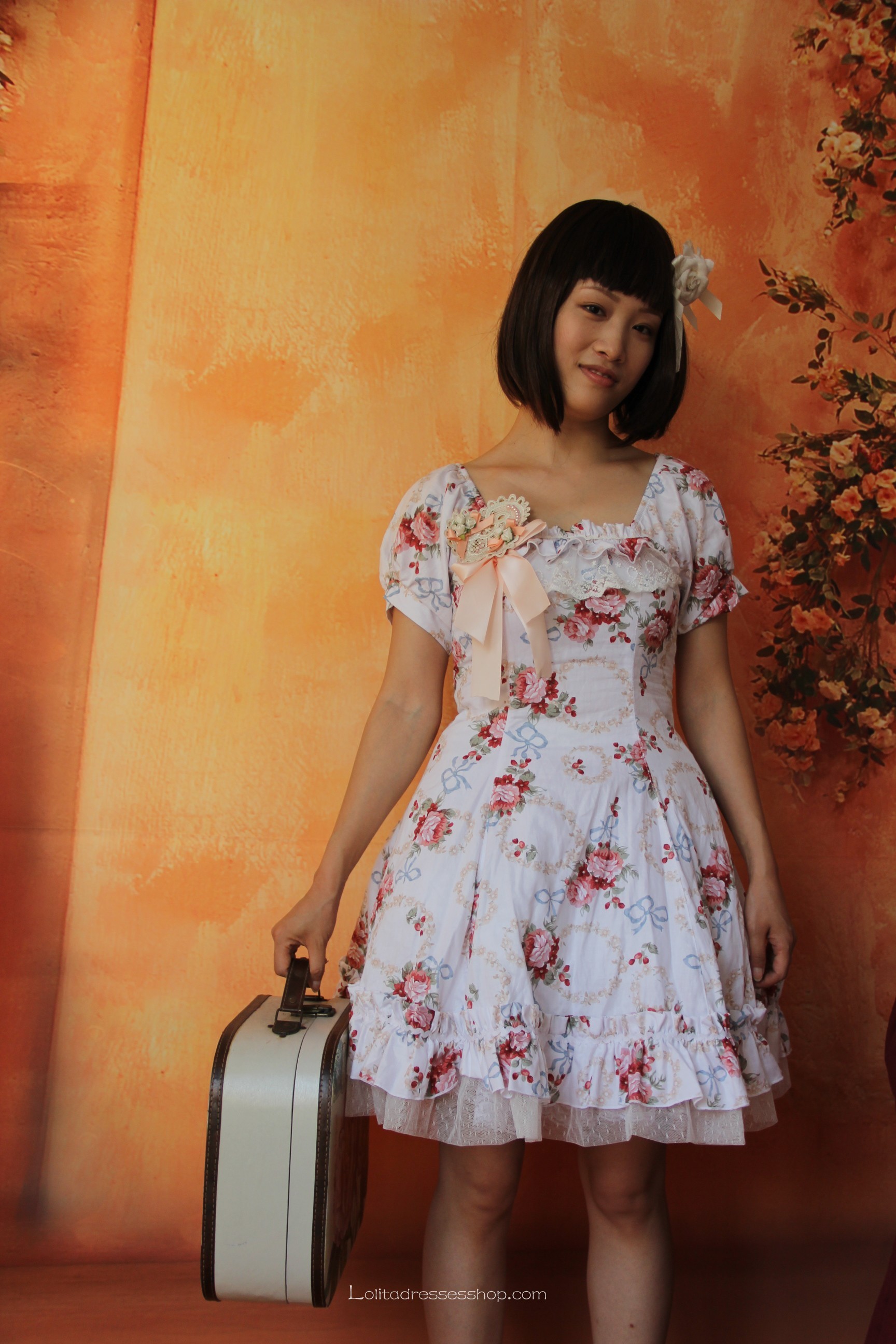Pink Cotton Square-collar Short Sleeves Lolita Dress