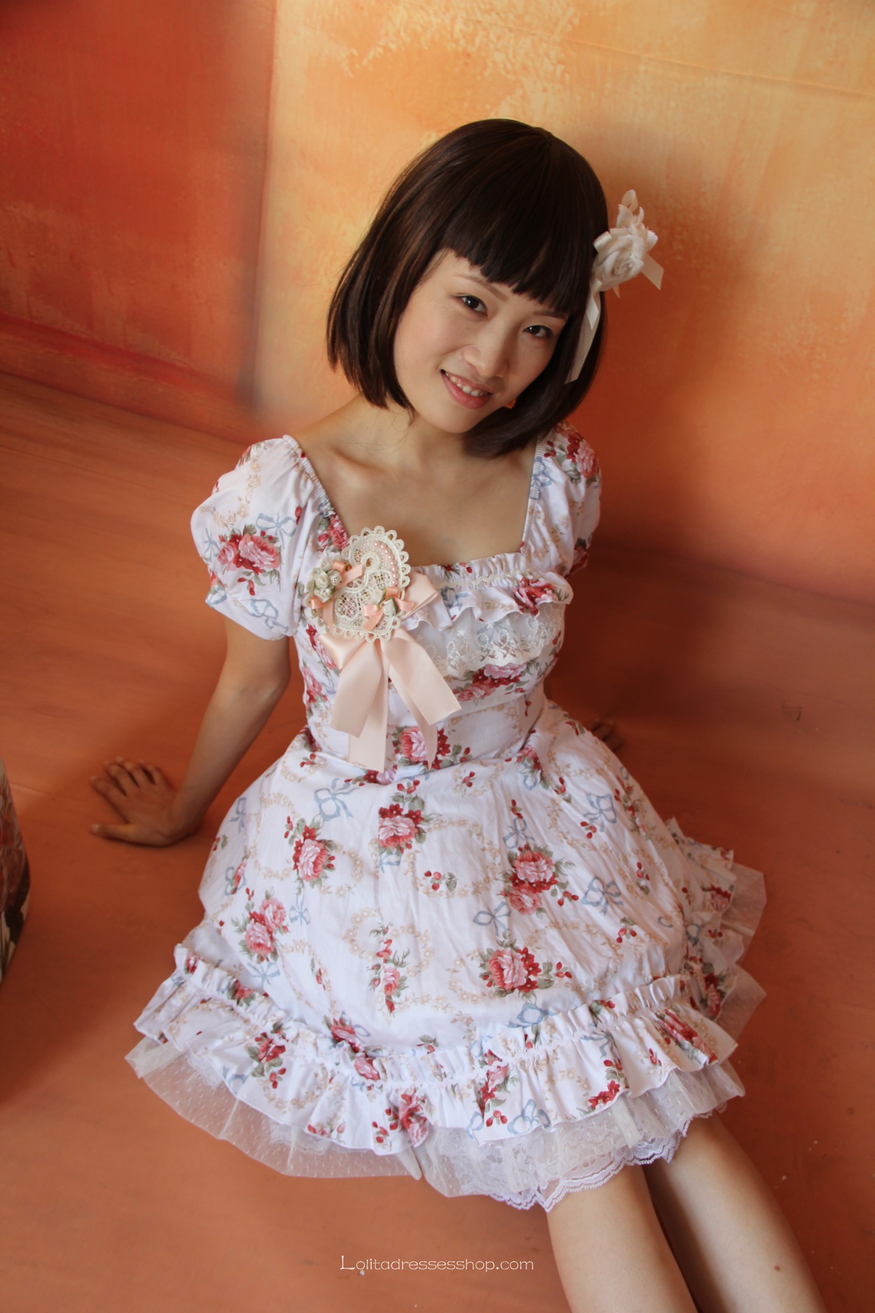 Pink Cotton Square-collar Short Sleeves Lolita Dress
