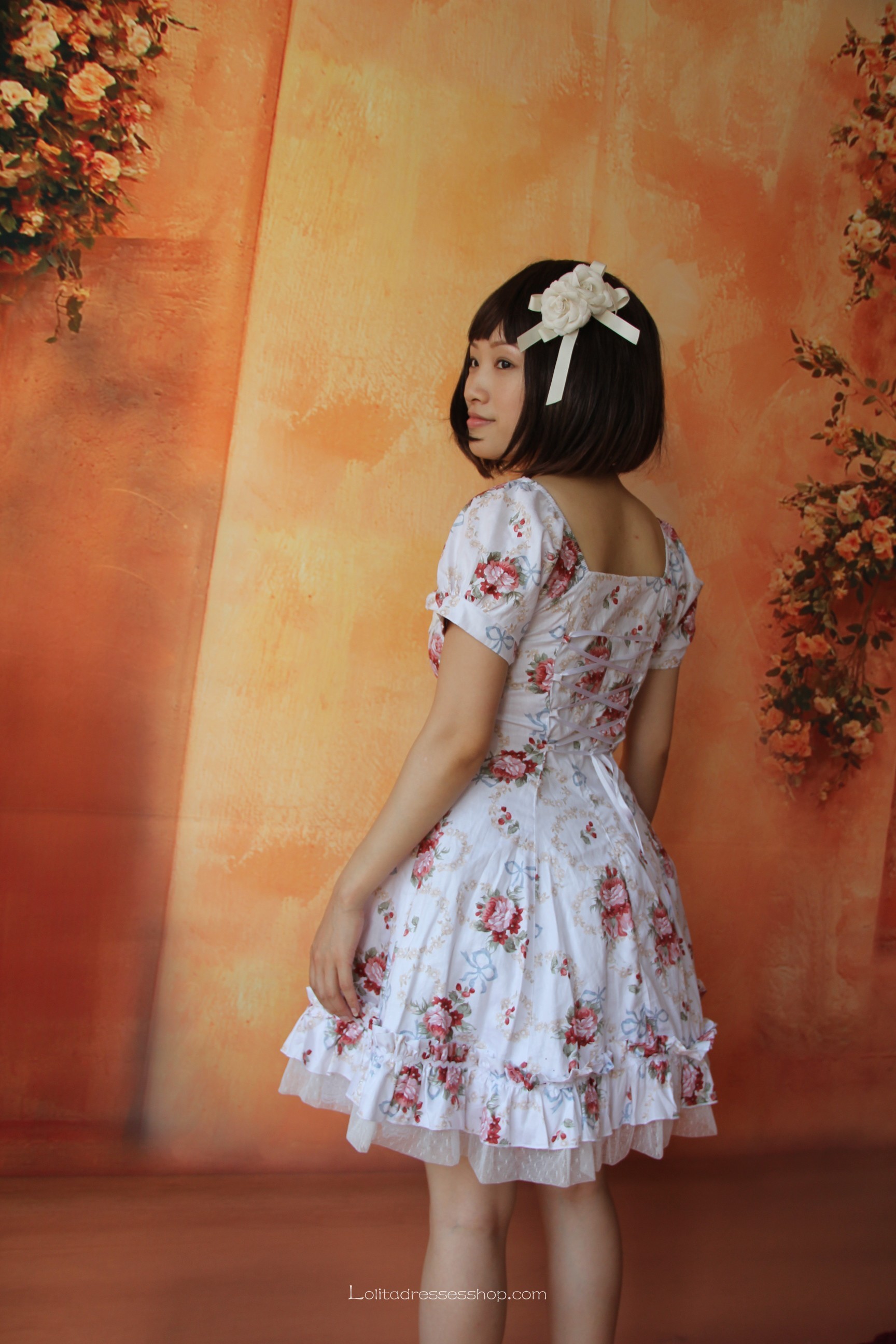 Pink Cotton Square-collar Short Sleeves Lolita Dress