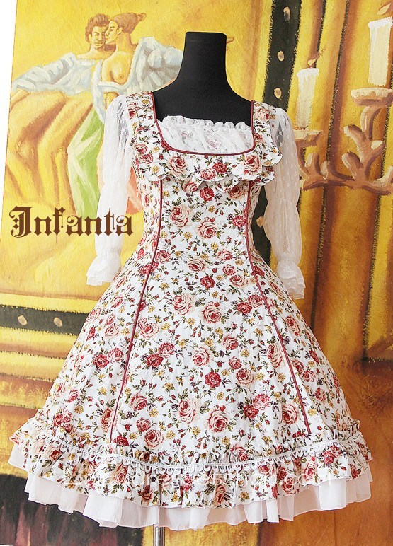 Infanta Pink Cotton Rose Flowers Lolita Dress