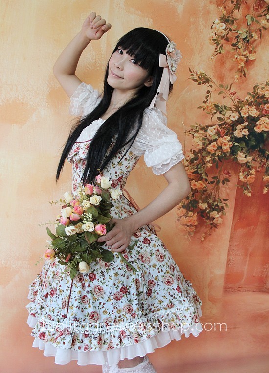 Infanta Pink Cotton Rose Flowers Lolita Dress