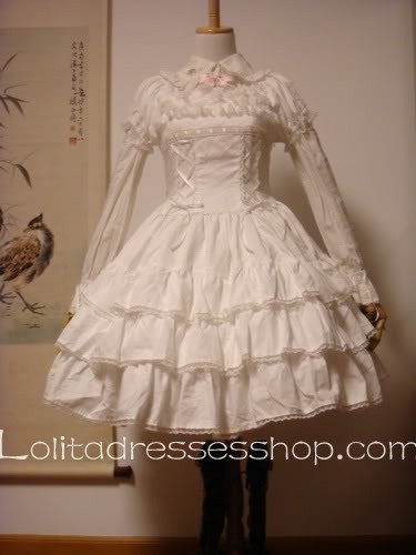 White Cotton Doll collar Short Sleeve Lolita Dress Bows