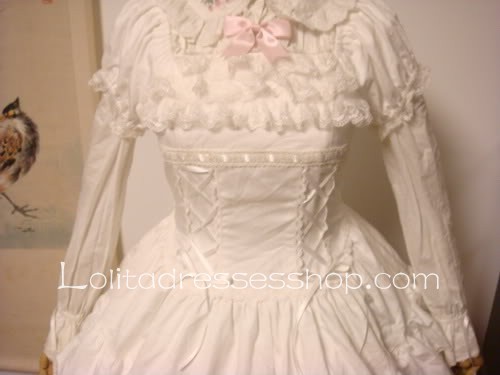 White Cotton Doll collar Short Sleeve Lolita Dress Bows