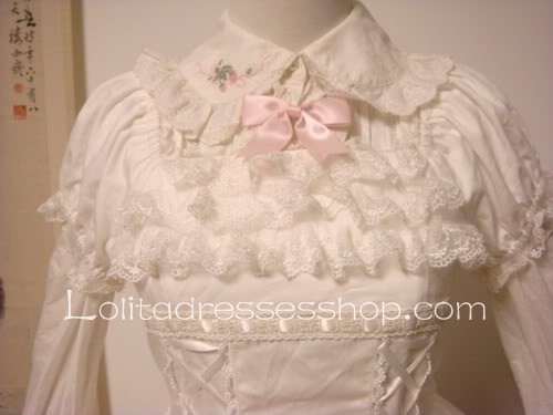 White Cotton Doll collar Short Sleeve Lolita Dress Bows