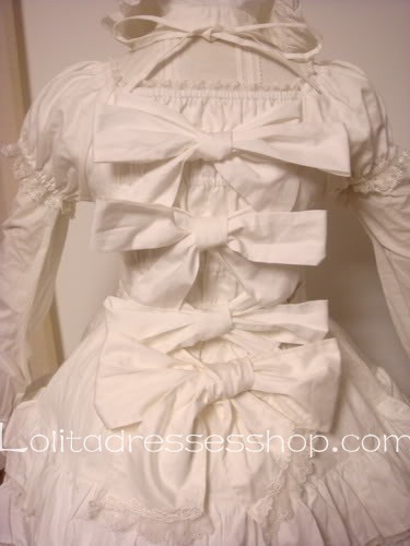 White Cotton Doll collar Short Sleeve Lolita Dress Bows