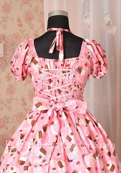 Pink Cotton Square-collar Short Sleeve Ice Cream Cherry Lolita Dress