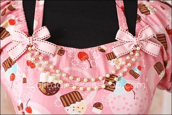 Pink Cotton Square-collar Short Sleeve Ice Cream Cherry Lolita Dress