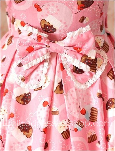 Pink Cotton Square-collar Short Sleeve Ice Cream Cherry Lolita Dress