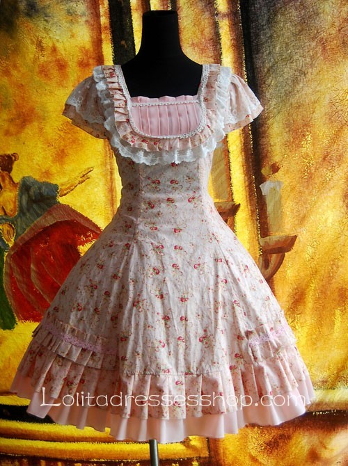 Pink Cotton Sweet Floral Camouflage Lolita Dress