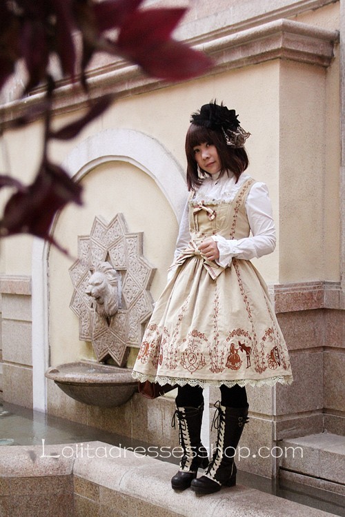 Velvet Cream Sleeveless Lolita Jumper with Embroidery from Infanta