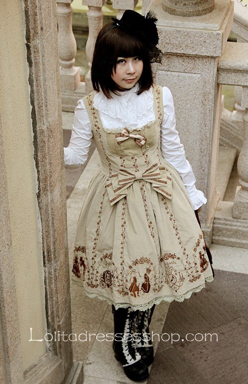 Velvet Cream Sleeveless Lolita Jumper with Embroidery from Infanta