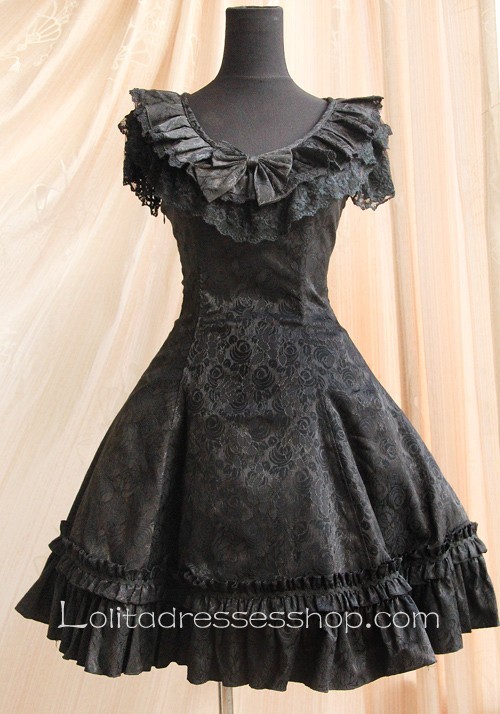 Black Gothic Style Lolita hort Sleeve Dress