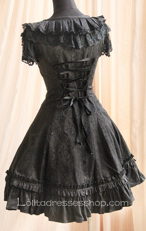 Black Gothic Style Lolita hort Sleeve Dress